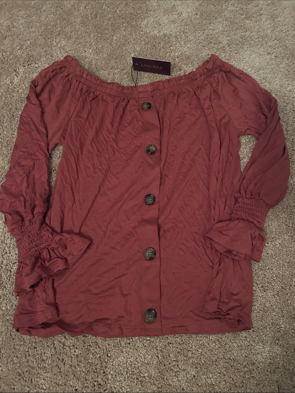 Lascana Women's Off-Shoulder Button-Front Blouse in Mauve